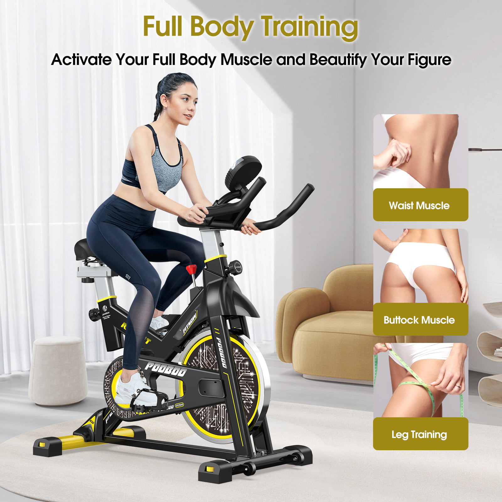 POOBOO Exercise Bike Stationary Cycling Bike Bicycle Magnetic Resistance Fitness Cycle Cardio Sport Upright Cycling Quiet Workout 35 Lbs Flywheel Max Weight 330 Lbs