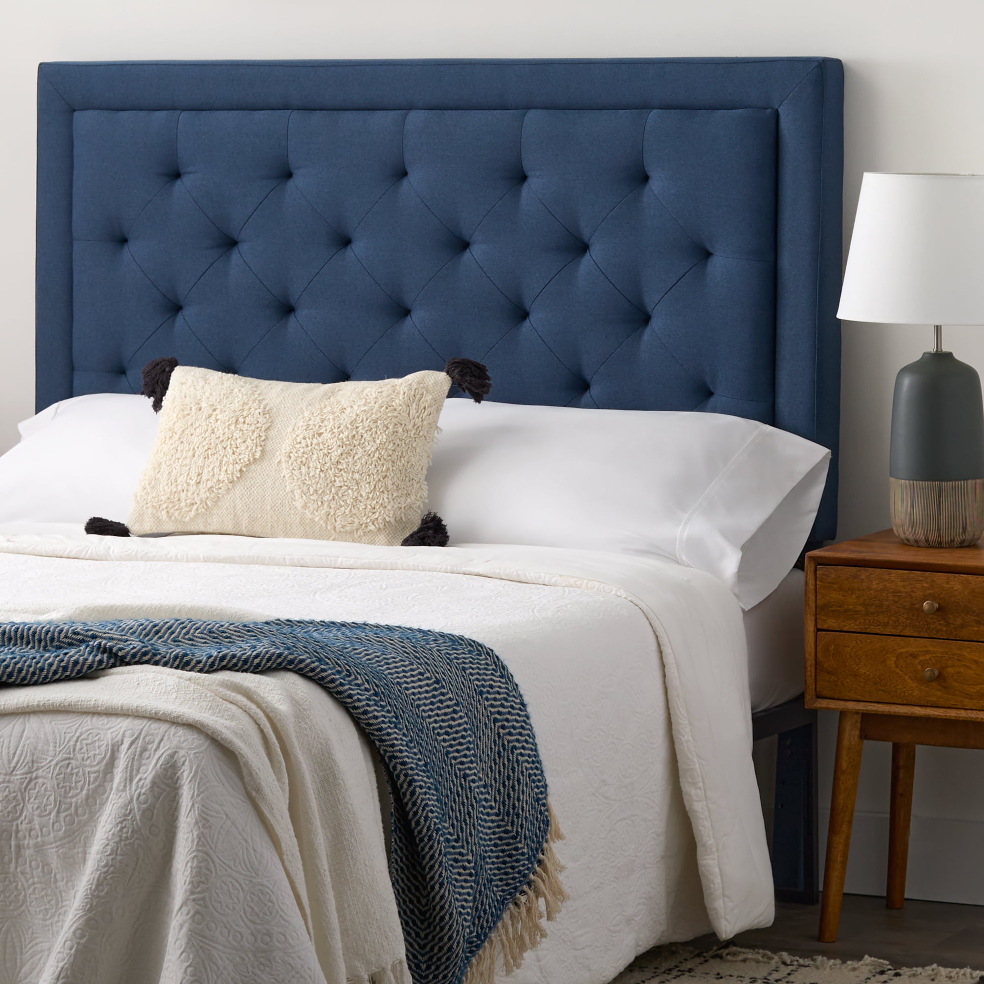 Rest Haven Medford Rectangle Upholstered Headboard with Diamond Tufting. Queen. Navy