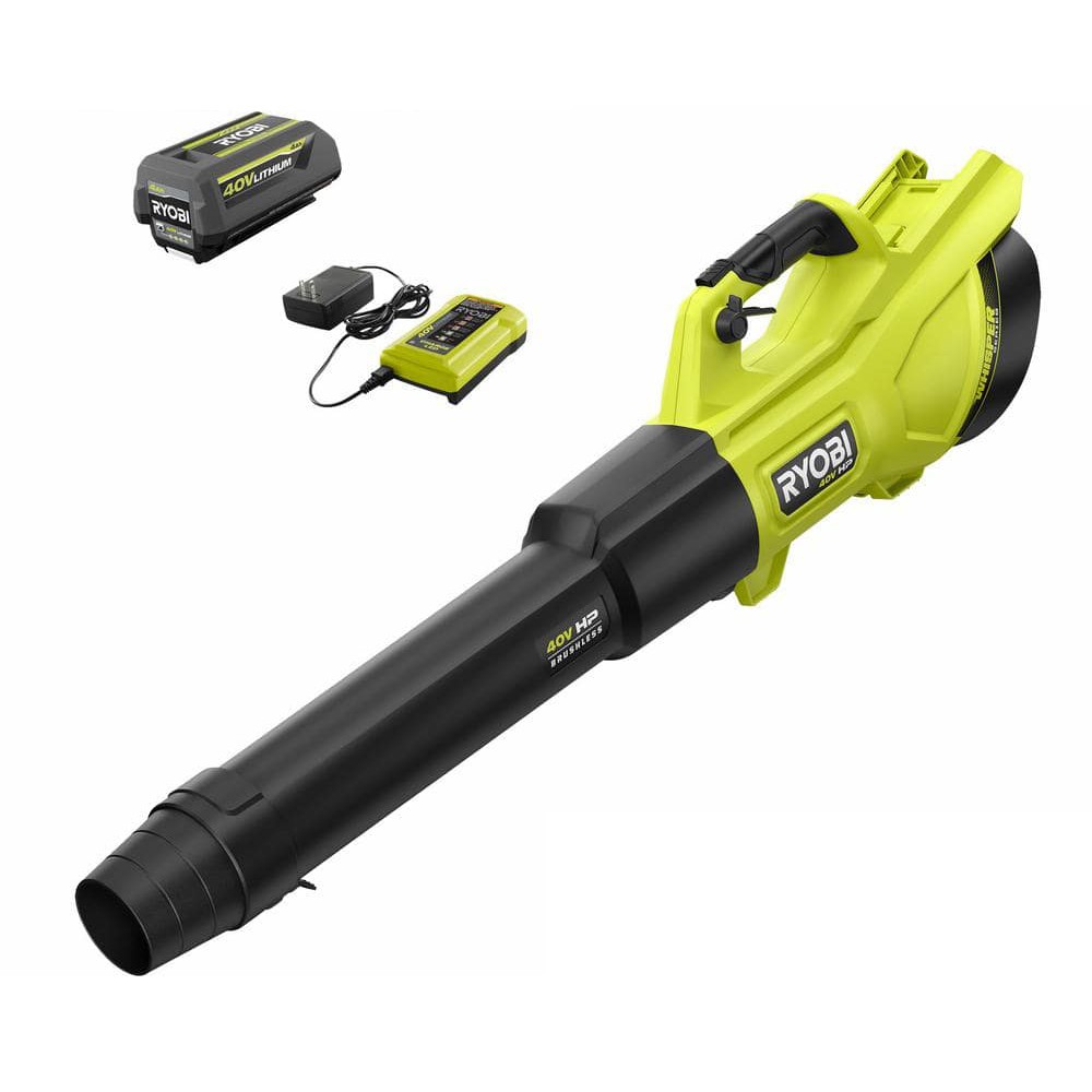 RYOBI RY404130 40V HP Brushless Whisper Series 155 MPH 600 CFM Cordless Battery Leaf Blower with 4.0 Ah Battery and Charger