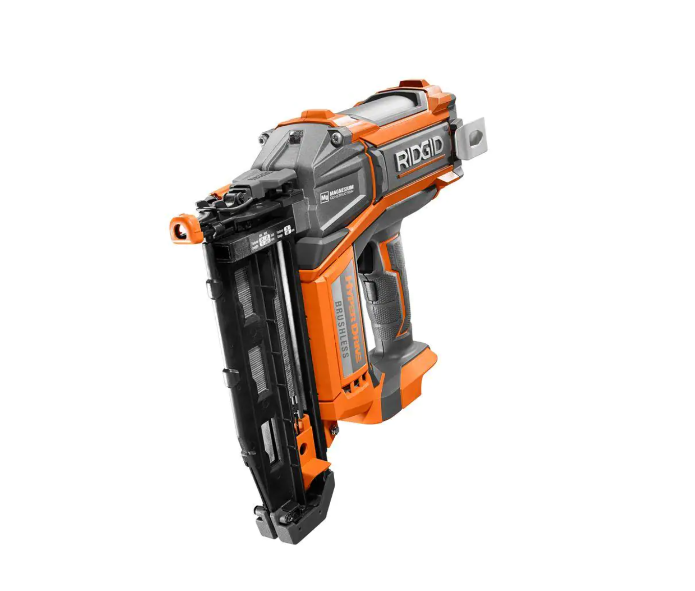 RIDGID R09892B 18V Brushless Cordless HYPERDRIVE 16-Gauge 2-1/2 in. Straight Finish Nailer(Tool Only). Belt Clip. Bag. Sample Nails