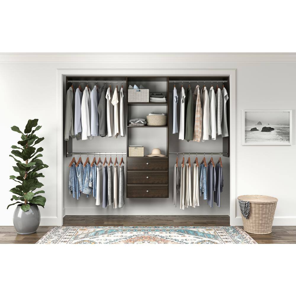 Closet Evolution TR55 Premium 60 in. W - 96 in. W Espresso Wood Closet System