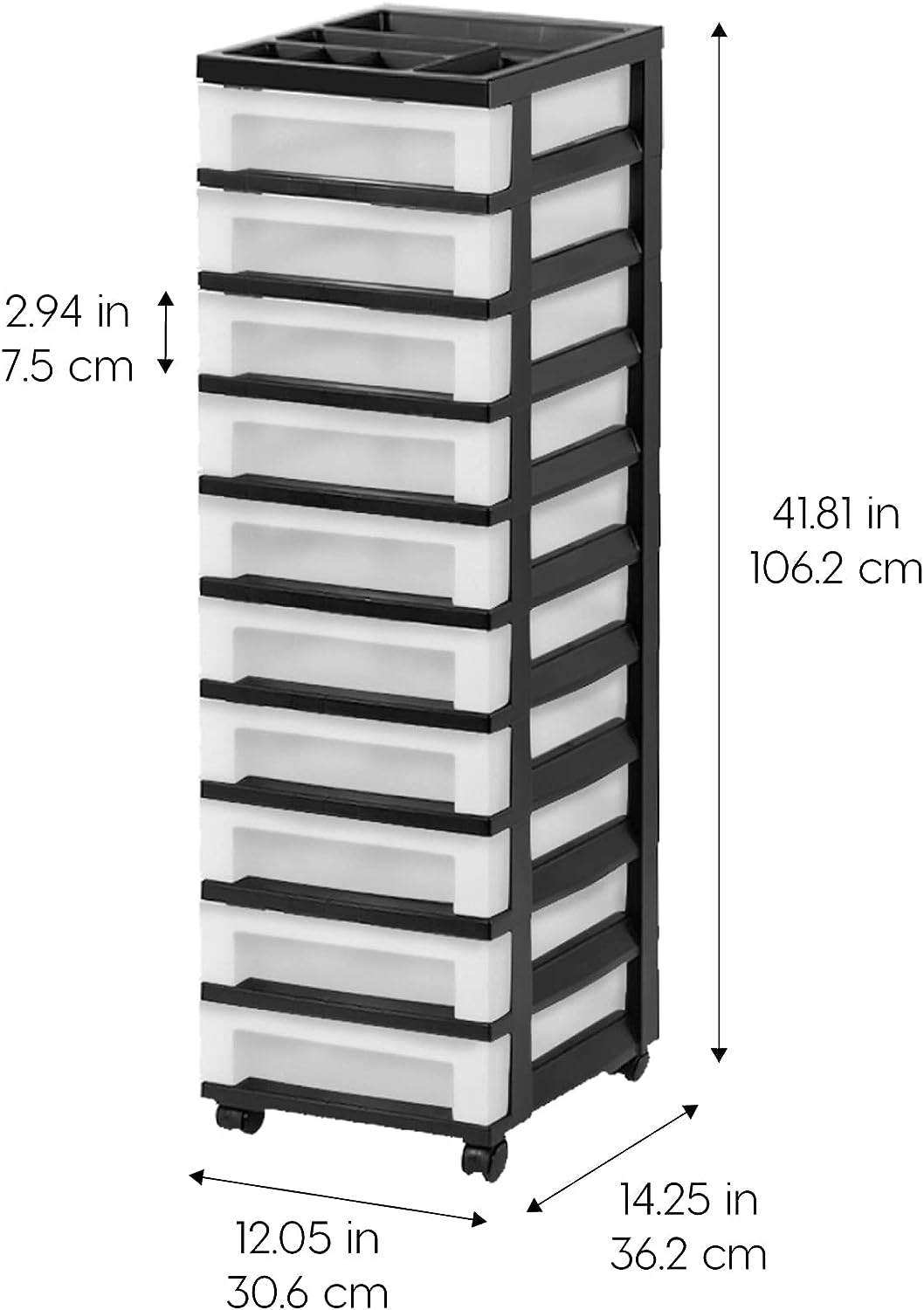 IRIS MC-3100-TOP 10-Drawer Cart with Organizer Top Black/Pearl