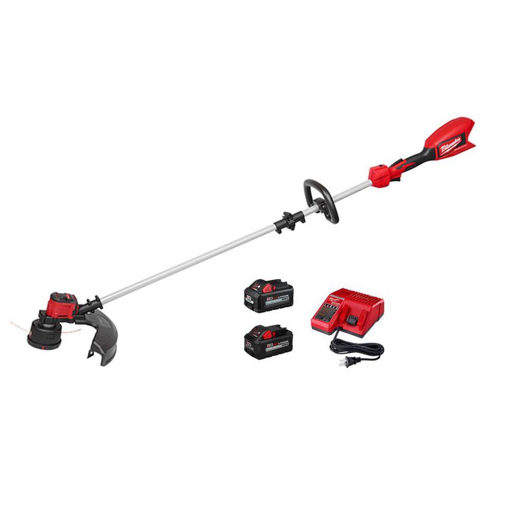 Milwaukee 2828-21-48-11-1880 M18 18V Lithium-Ion Brushless Cordless String Trimmer Kit with 6.0 Ah Battery and Charger and M18 8.0 Ah Battery