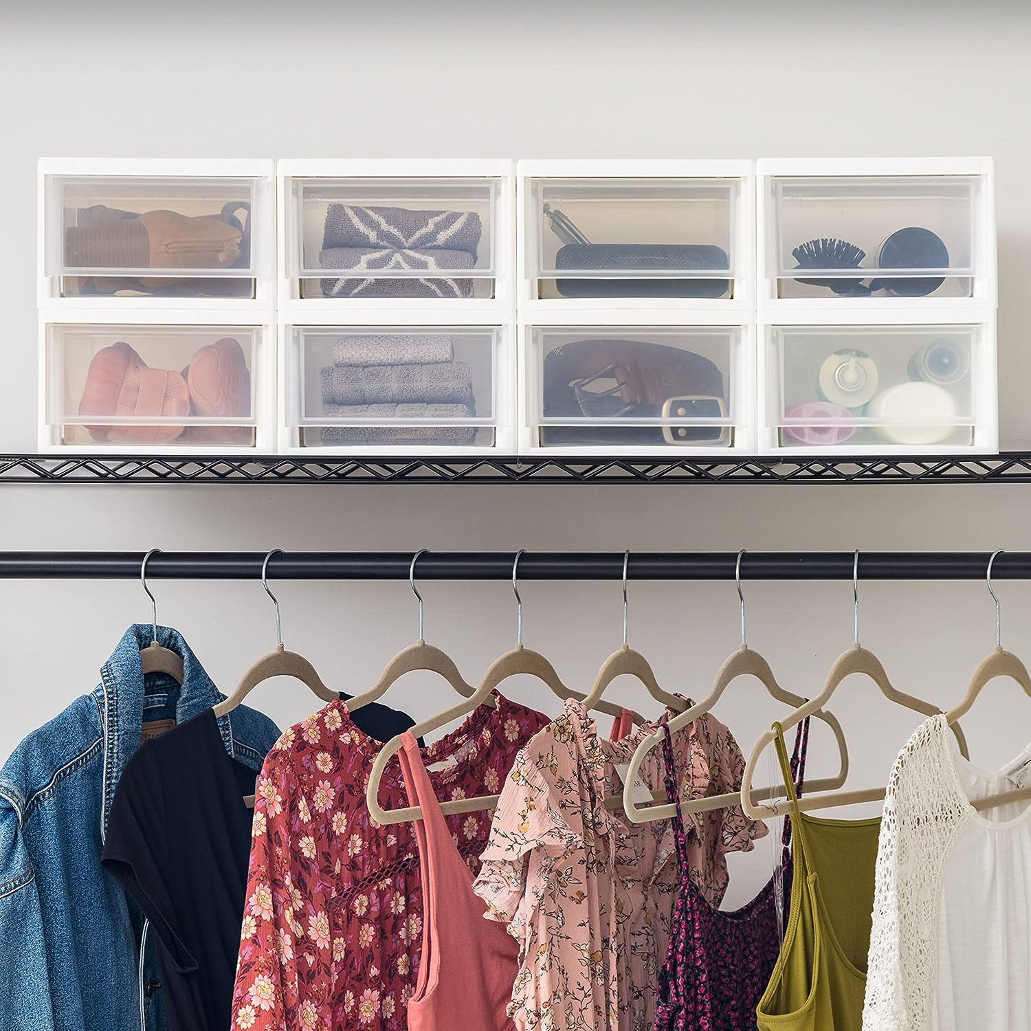 IRIS USA 6 Quart Stackable Storage Drawer. Plastic Drawer Organizer with Clear Doors for Pantry. Closet. Desk. Kitchen. Under-Sink. Home and Office De-Clutter. Shoes and Crafts - White. 8 Pack