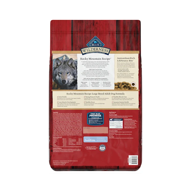 Blue Buffalo Wilderness Rocky Mountain Recipe Natural Adult High Protein Grain Free Large Breed Red Meat Dry Dog Food. 22 lbs.