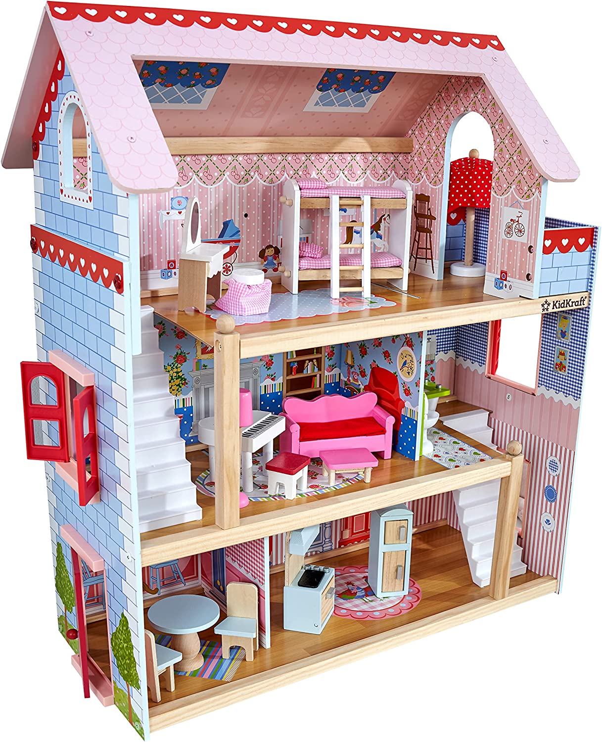 KidKraft Chelsea Doll Cottage Wooden Dollhouse with 16 Accessories. Working Shutters. for 5-Inch Dolls. Gift for Ages 3+
