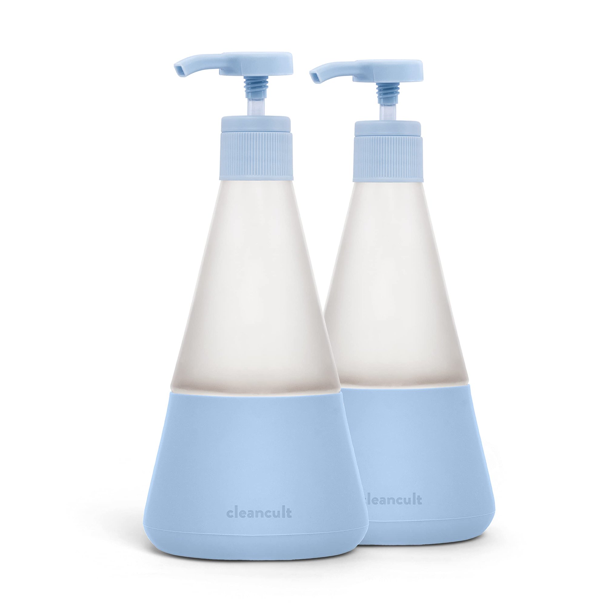 Cleancult Dish Soap Dispenser with Pump. Refillable Glass 14 oz Container. Shatter Resistant. Liquid Dishwashing Detergent. Non-Slip Grip. Matte Clear Frosted Finish. Kitchen Sink. 2 Pack - Periwinkle