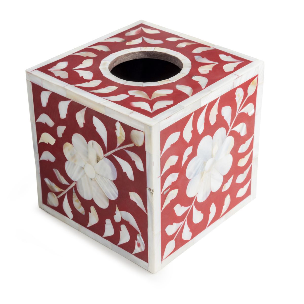 GAURI KOHLI Jodhpur Mother of Pearl Tissue Box Cover - Burgundy