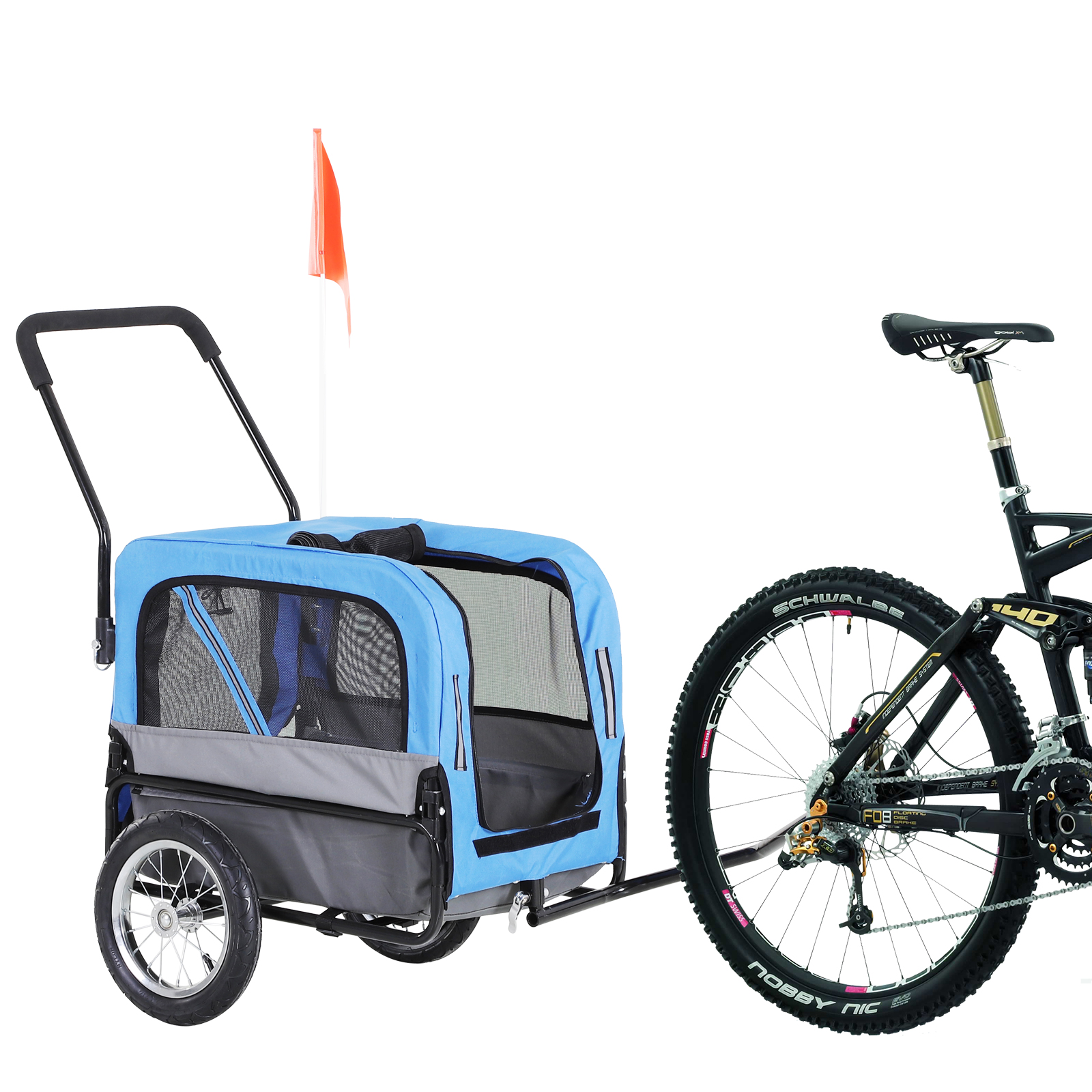 Aosom Elite-Jr 2-In-1 Dog Pet Bicycle Trailer. Jogging Stroller with 360-Degree Swivel Wheels & Large Easy Entry. Blue