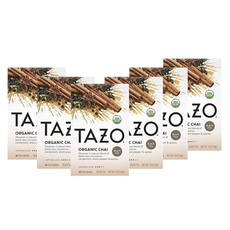 Tazo Organic Chai Spiced Chai. Black Tea Caffeinated Tea. 20 Tea Bags. 6 Pack
