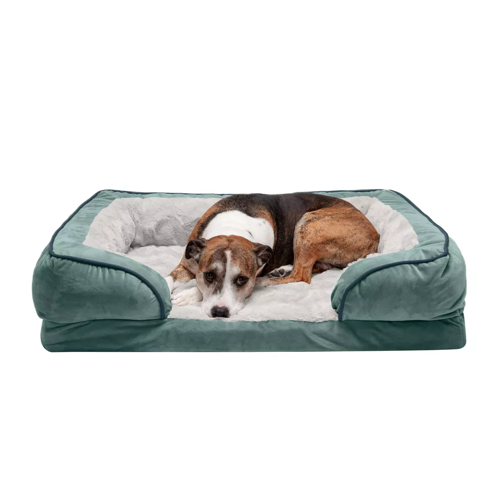 FurHaven Velvet Waves Perfect Comfort Orthopedic Sofa Cat & Dog Bed. Celadon Green. Large