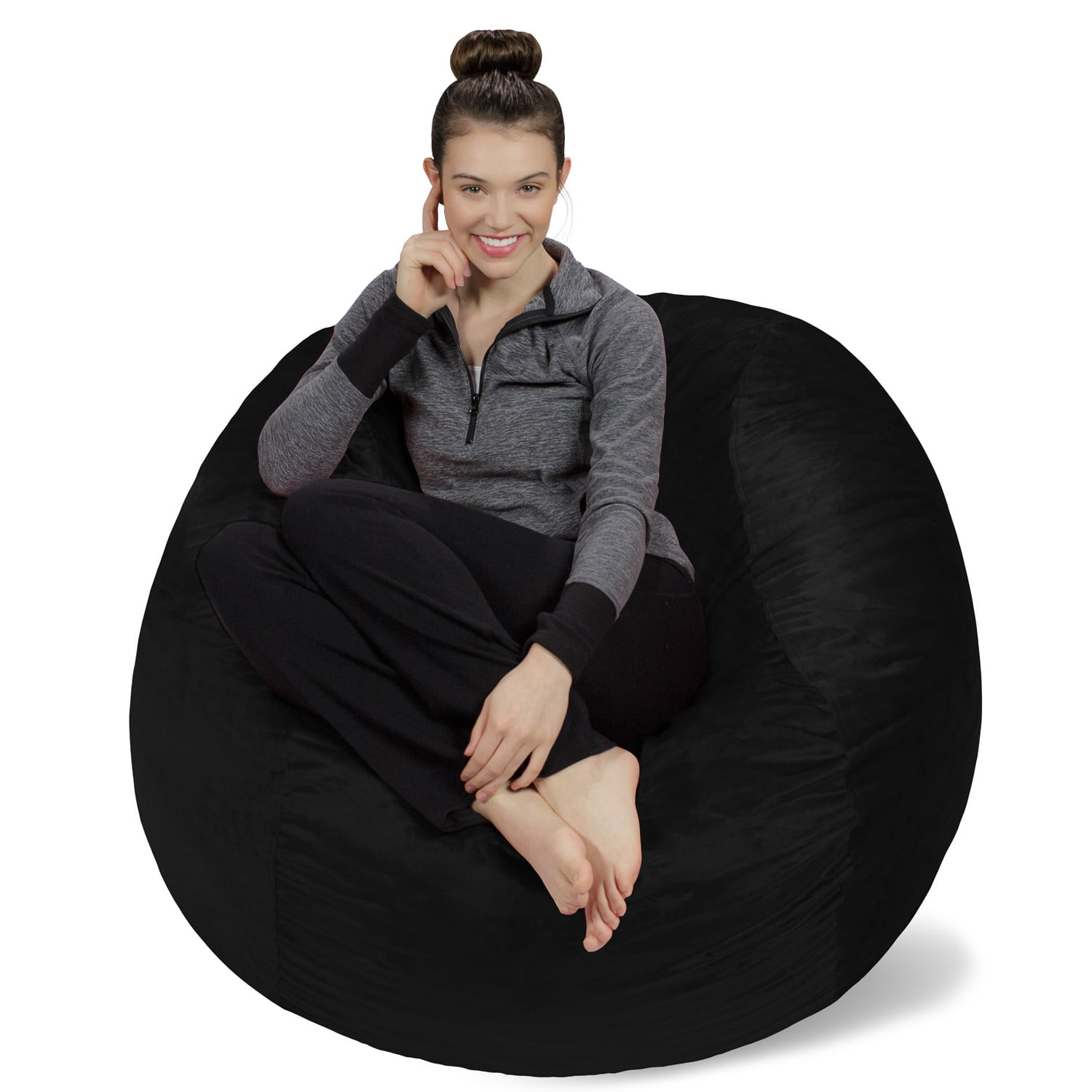 Sofa Sack Bean Bag Chair. Memory Foam Lounger with Microsuede Cover. Kids. Adults. 4 ft. Black