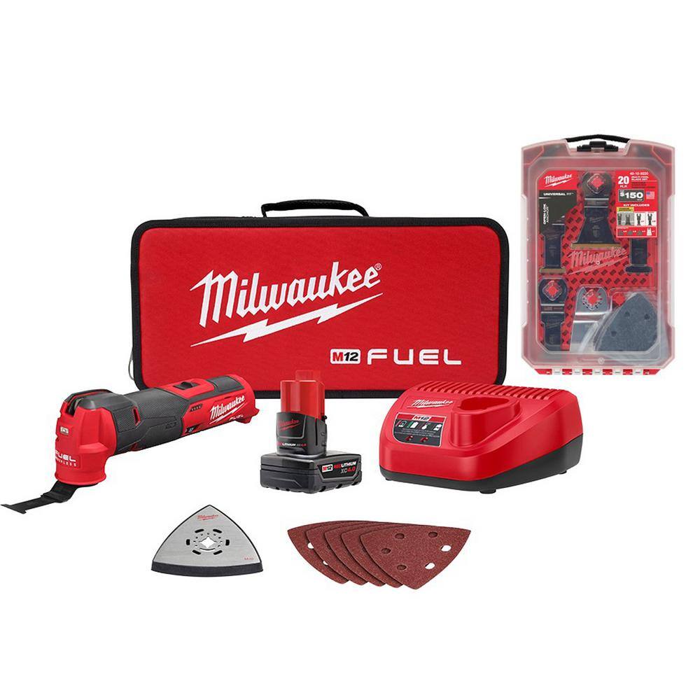 Milwaukee 2526-21XC-49-10-9220 M12 FUEL 12V Lithium-Ion Cordless Oscillating Multi-Tool Kit with Oscillating Multi-Tool Blade Kit (20-Piece)