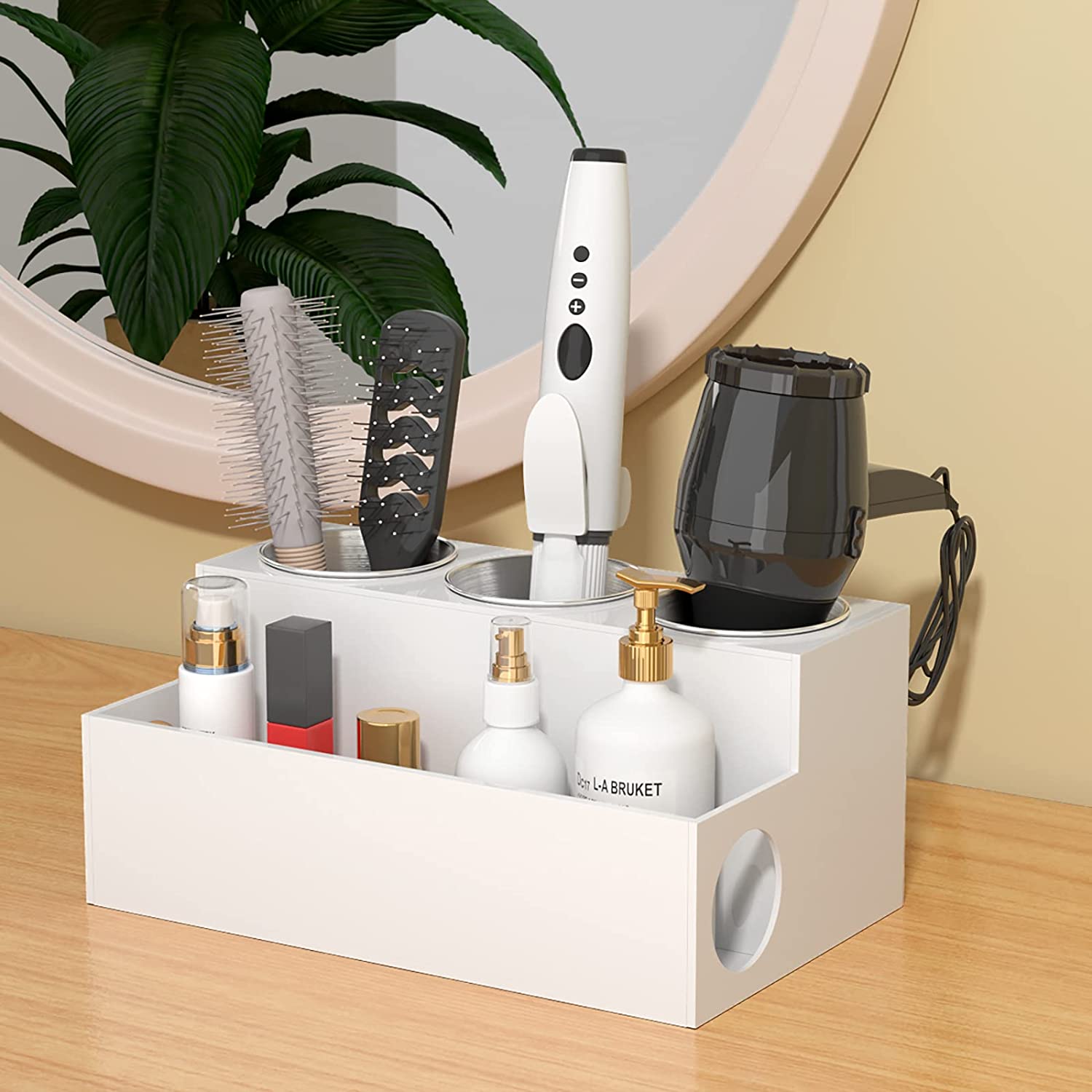 NIUBEE Hair Tool Organizer. White Acrylic Hair Dryer and Styling Holder. Bathroom Countertop Blow Dryer Holder. Vanity Caddy Storage Stand for Accessories. Makeup. Toiletries
