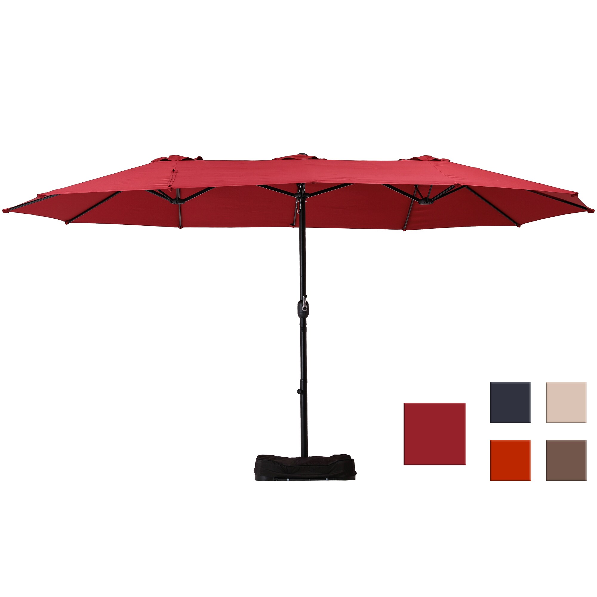 Clihome 15-ft Burgundy No-tilt Market Patio Umbrella with Base
