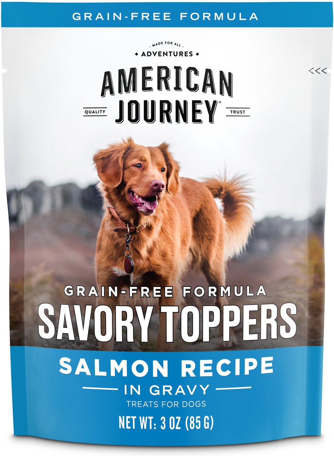 American Journey Savory Toppers Salmon Recipe in Gravy Grain-Free Dog Food Topper. 3-oz pouches. case of 24