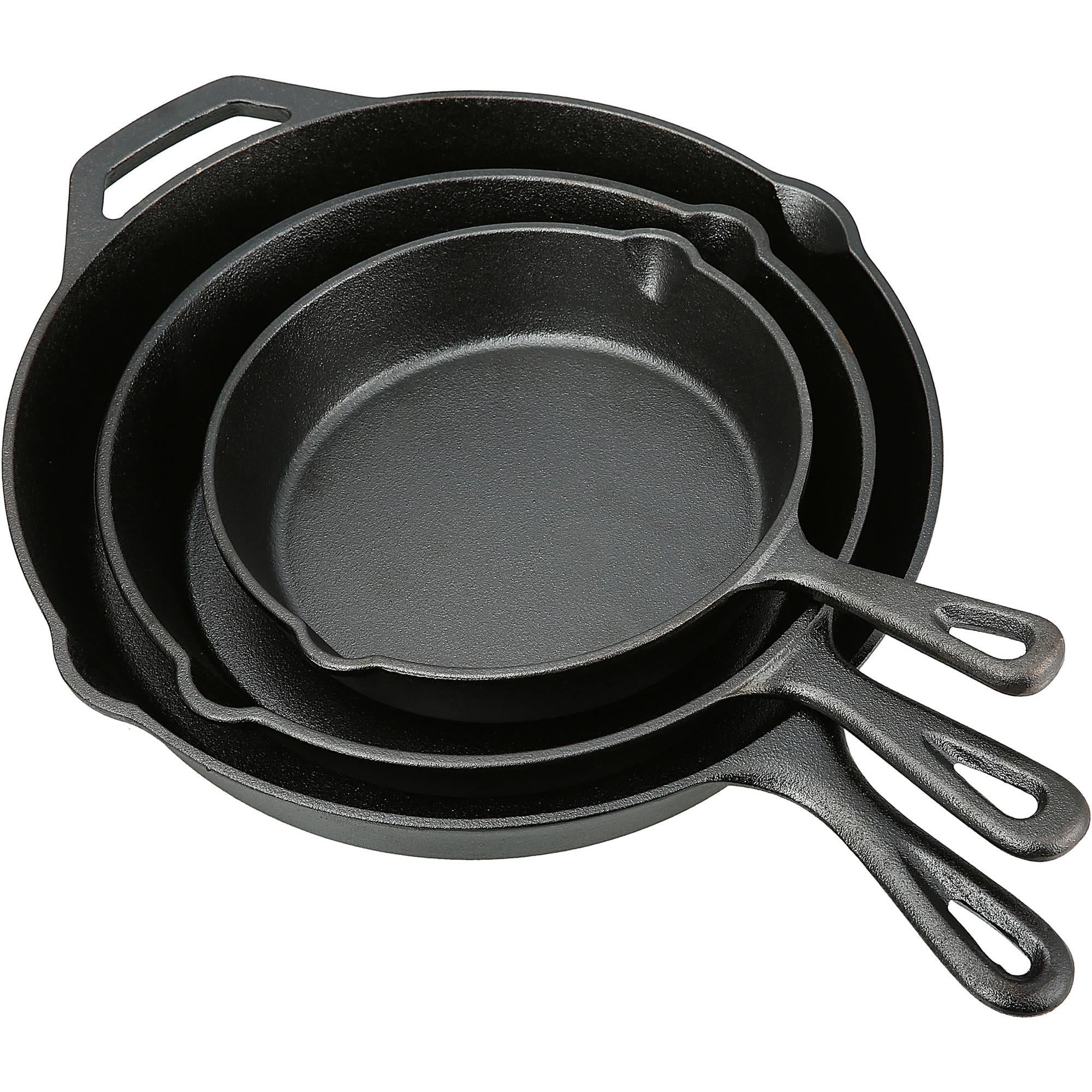 Ozark Trail 3 Piece Cast Iron Skillet Set. Pre-seasoned (8″. 10.5″. 12″)