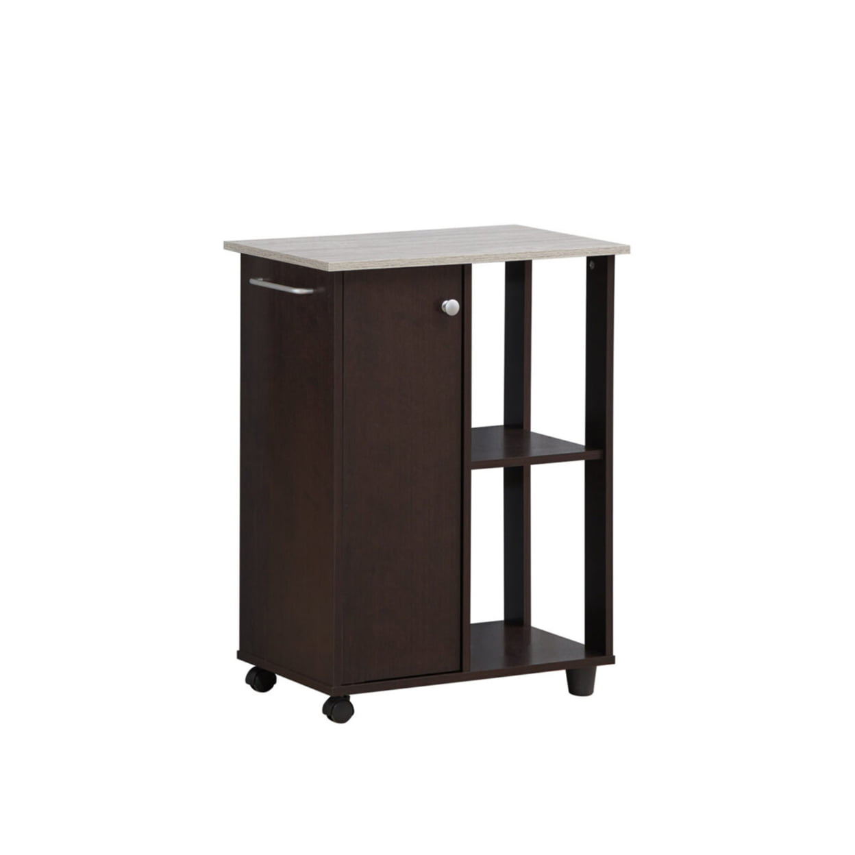 Hodedah 23.6″ Wide Open Shelves and Cabinet Space Kitchen Cart. Chocolate-Grey