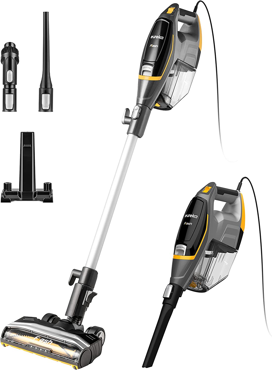 Eureka NES510 Flash Lightweight Stick Vacuum Cleaner. 15KPa Powerful Suction. 2 in 1 Corded Handheld Vac for Hard Floor and Carpet. Black