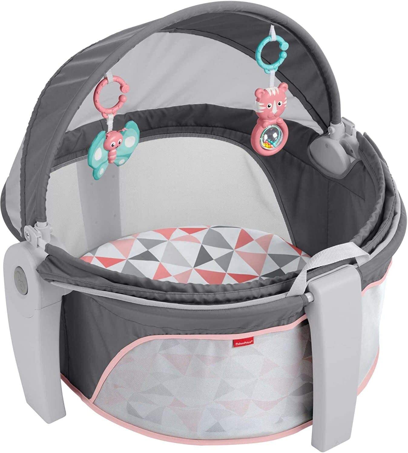 Fisher-Price Portable Bassinet And Play Space On-The-Go Baby Dome With Developmental Toys And Canopy. Rosy Windmill