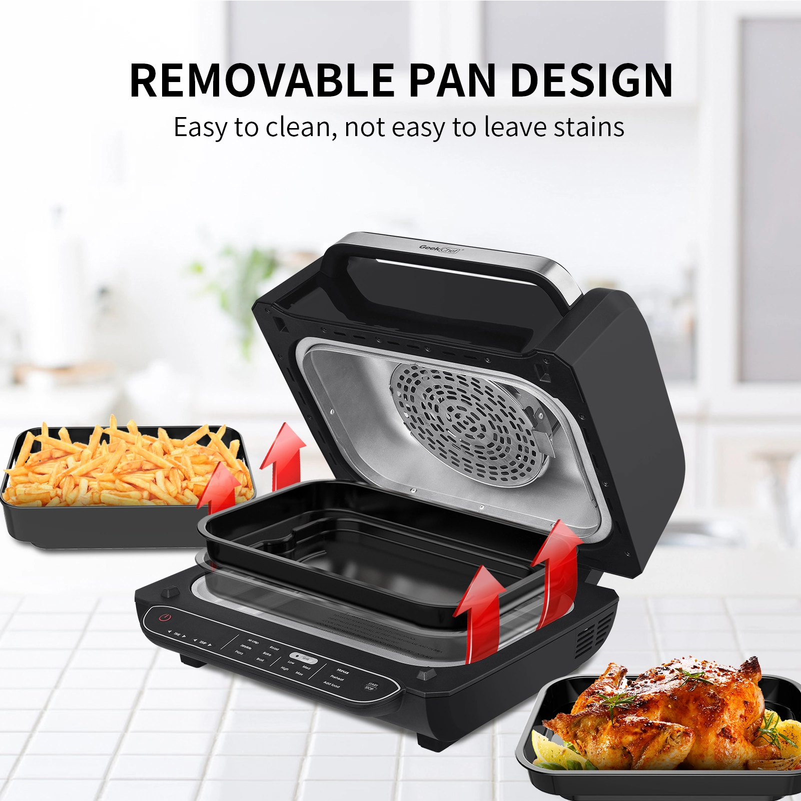 Geek Chef Smart 7-in-1 Indoor Electric Grill Air Fryer Family Large Capacity Pizza and Cyclone Grill Technology Countertop Grill