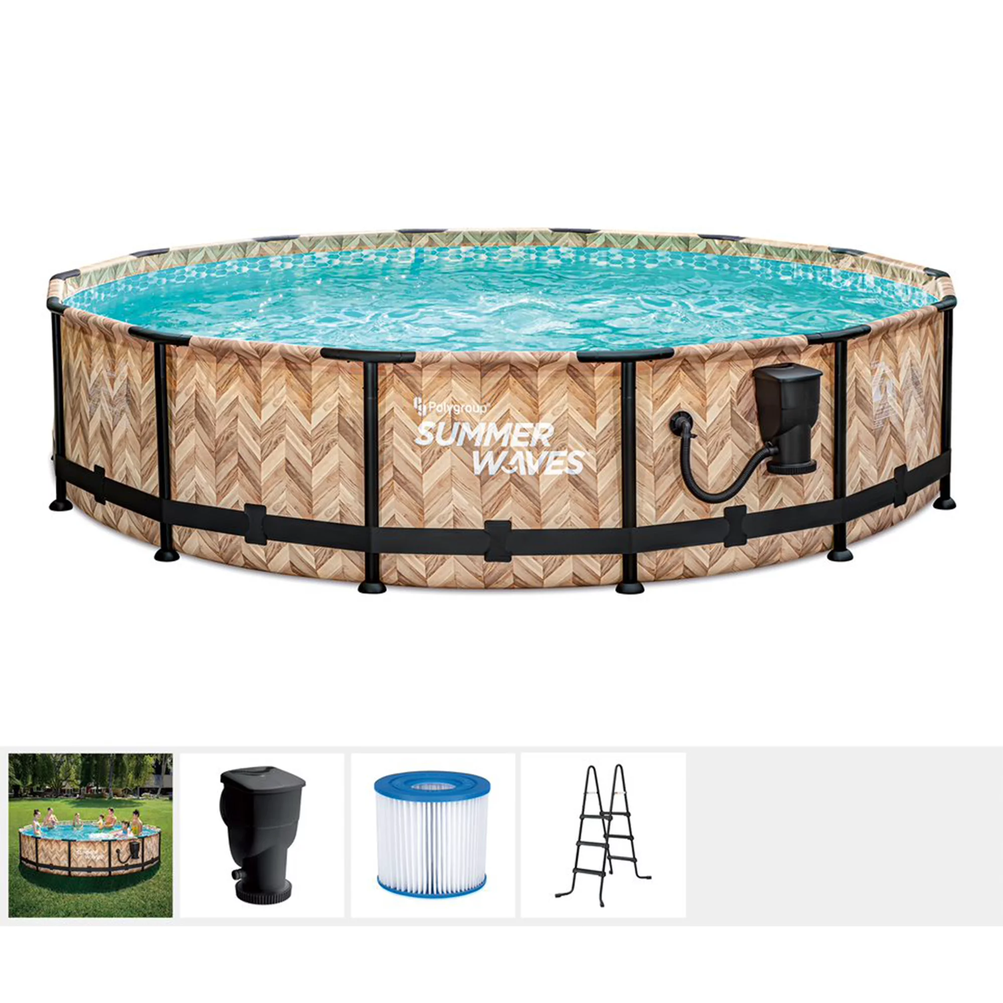 Summer Waves Light Oak Elite 14′ x 36″ Frame Above Ground Swimming Pool