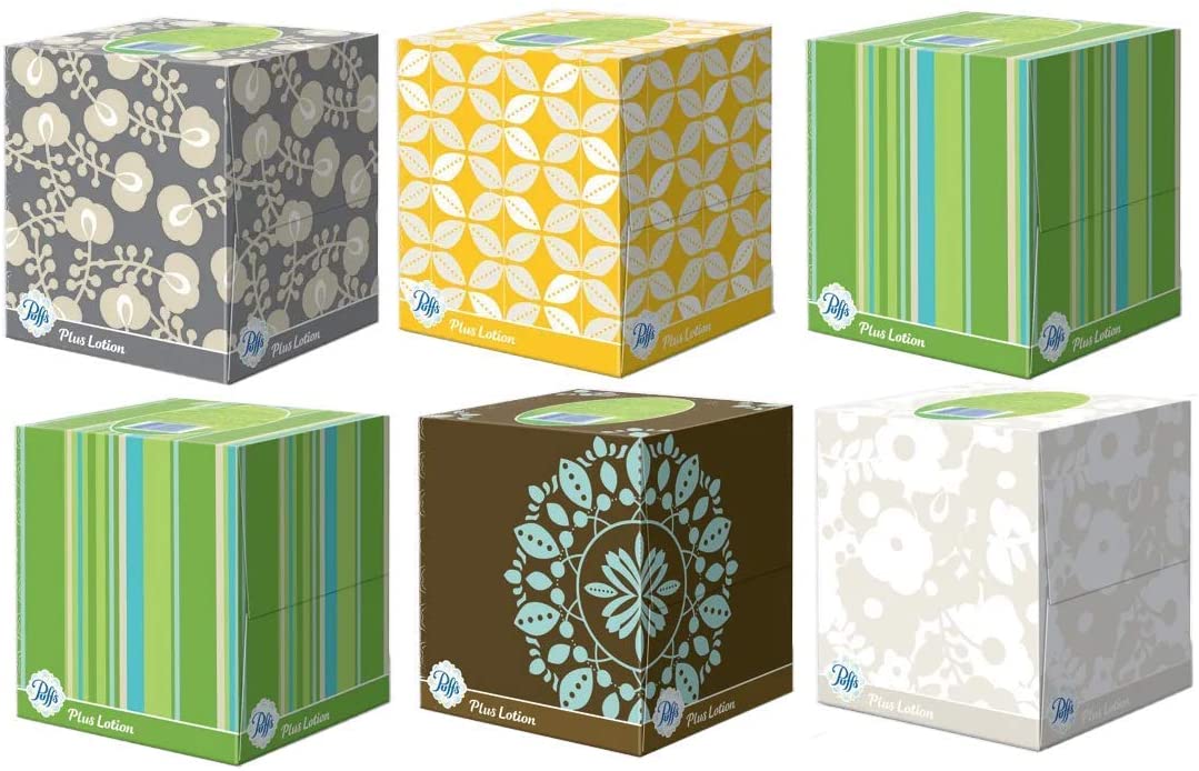 Puffs Plus Lotion Facial Tissues. Cube. 6 Boxes (56 Count Each)