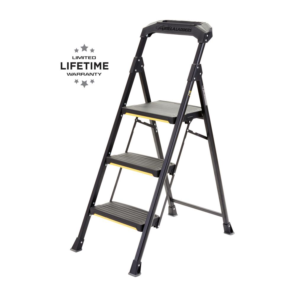 Gorilla Ladders 3-Step Pro-Grade Steel Step Stool. 300 lbs. Load Capacity Type IA Duty Rating
