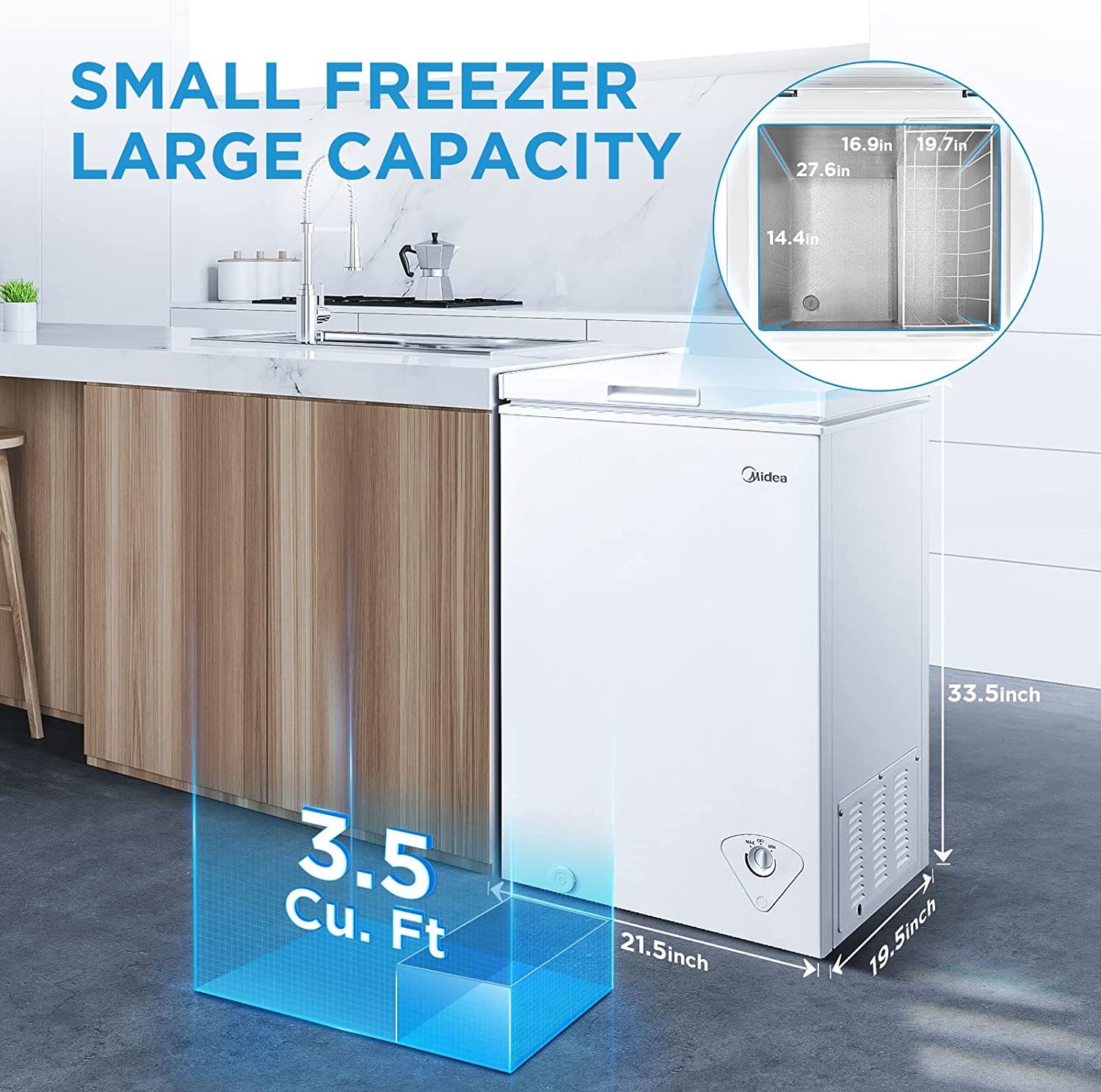 Midea MRC04M3AWW. White 3.5 cu. ft. Mini Freezer. Cubic Feet