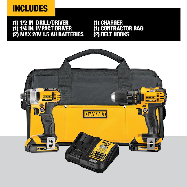 DEWALT DCK280C2 20-Volt MAX Cordless Drill/Impact Combo Kit (2-Tool) with (2) 20-Volt 1.5Ah Batteries. Charger & Bag