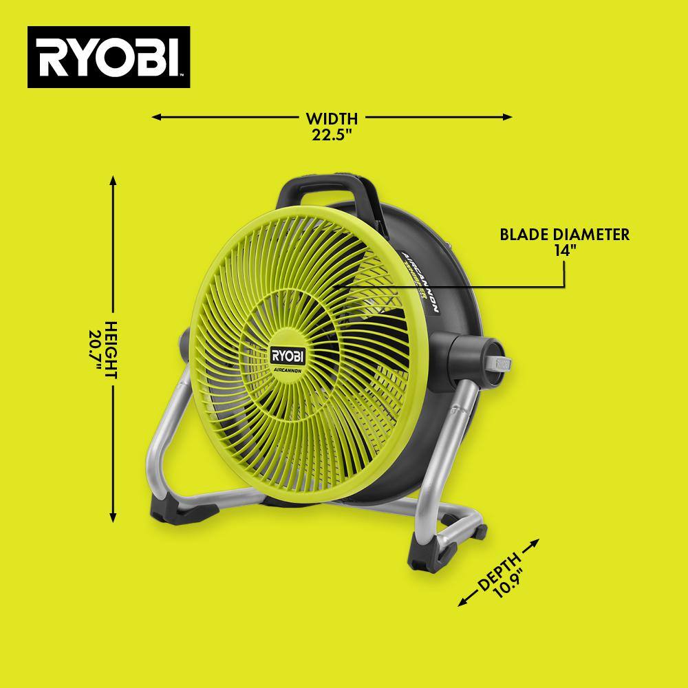 RYOBI PCL813B ONE+ 18V Cordless Hybrid WHISPER SERIES 14 in. Air Cannon Fan (Tool Only)