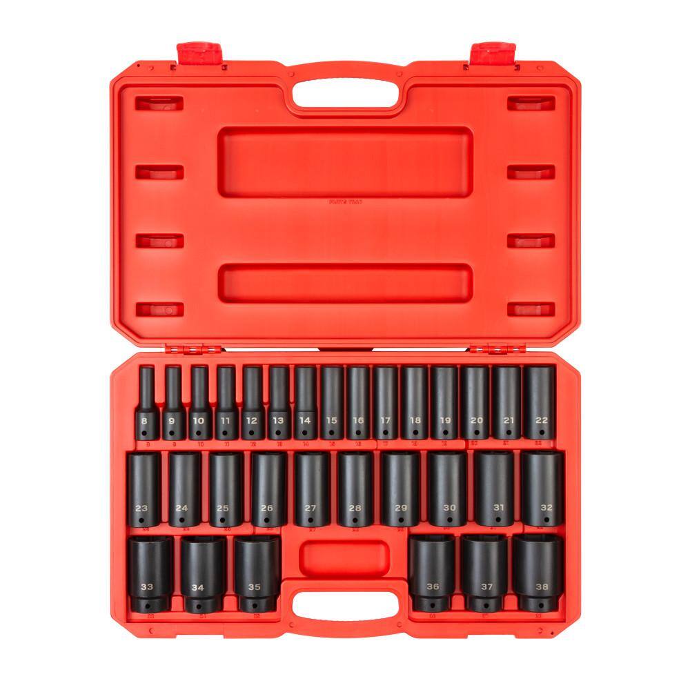 TEKTON SID92335 1/2 in. Drive Deep 6-Point Impact Socket Set. 31-Piece (8 mm - 38 mm)