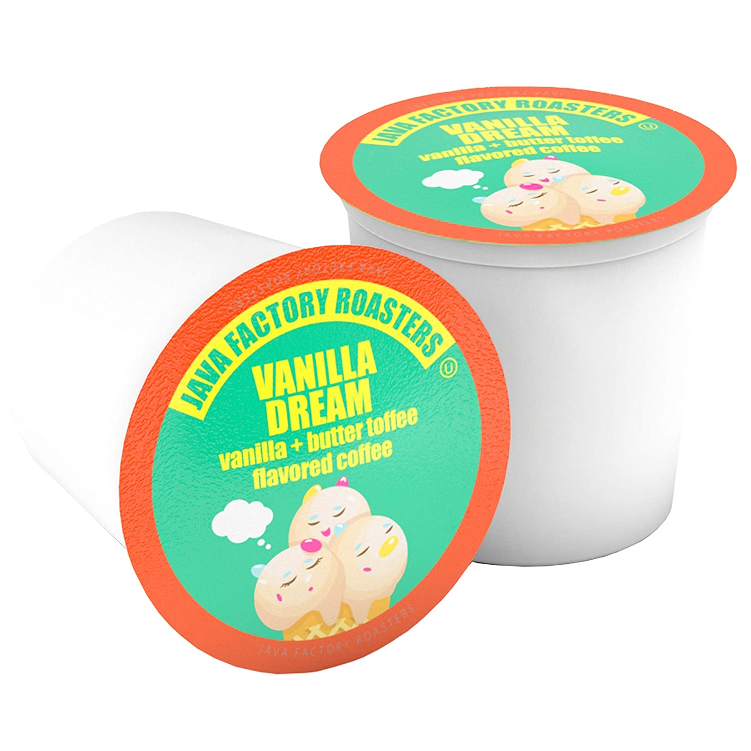 Java Factory Coffee Pods Vanilla Flavored Coffee Compatible with K Cup Brewers Including 2.0. Vanilla Dream. 80 Count. Green