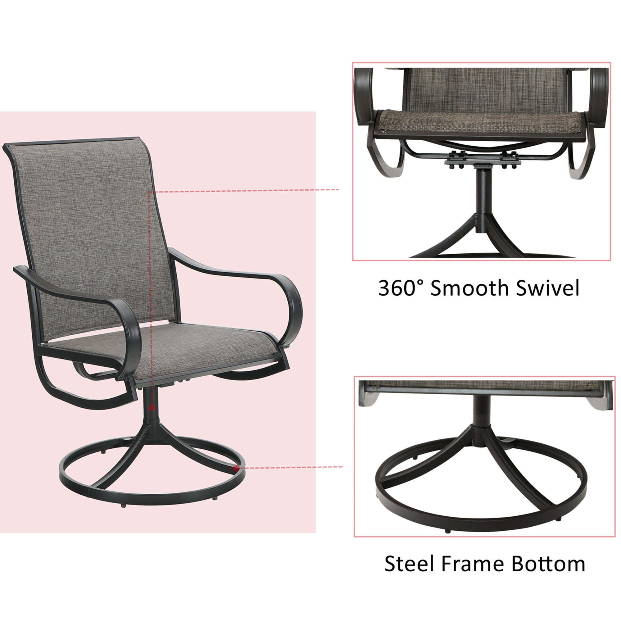 Sophia & William Patio Swivel Dining Chairs Set of 2 with Black Steel Frame