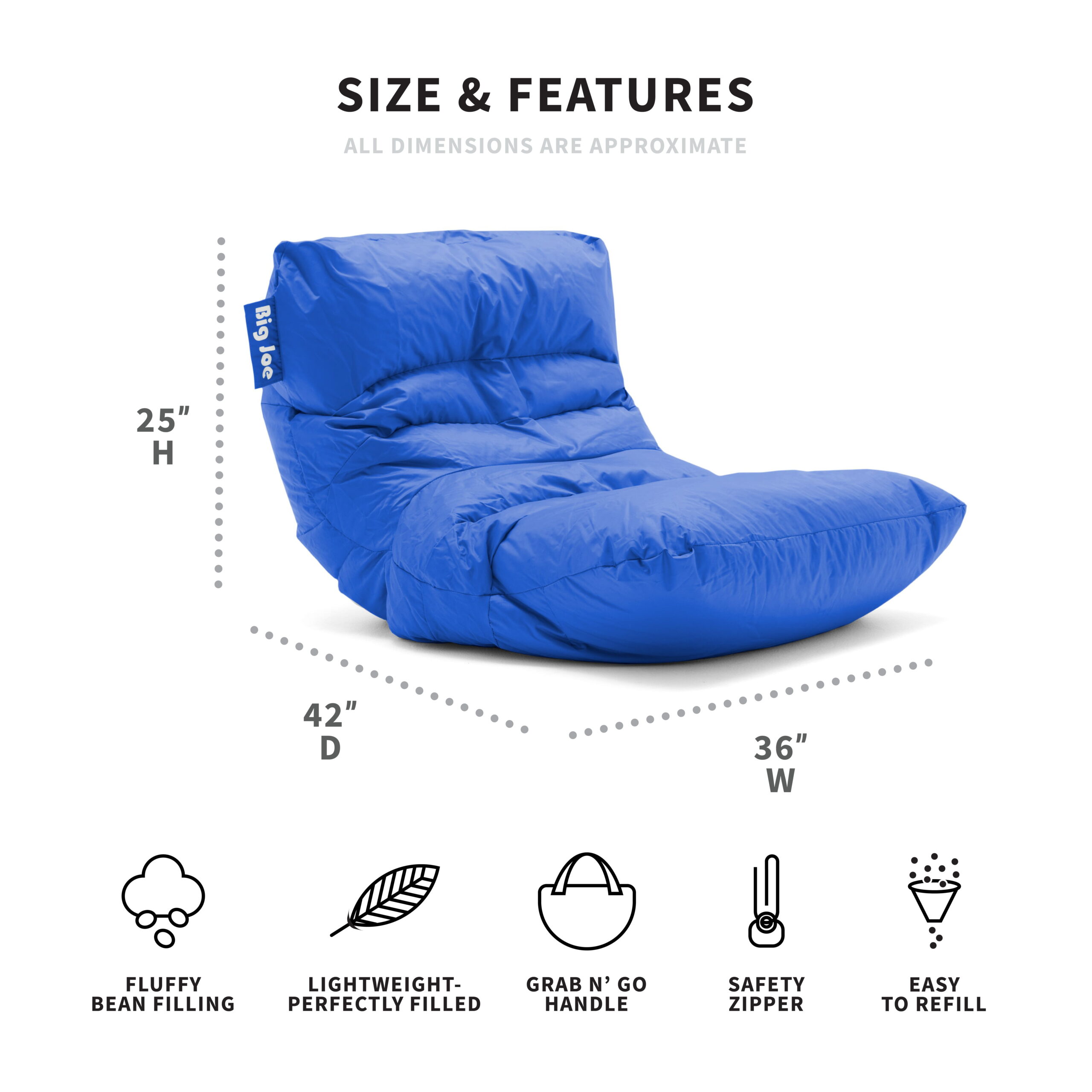 Big Joe Roma Bean Bag Chair. Smartmax 3ft. Sapphire