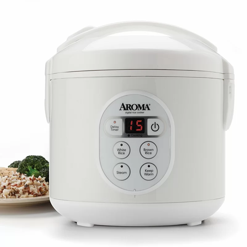 Aroma Housewares 8-Cup (Cooked) (4-Cup UNCOOKED) Digital Rice Cooker and Food Steamer (ARC-914D).White