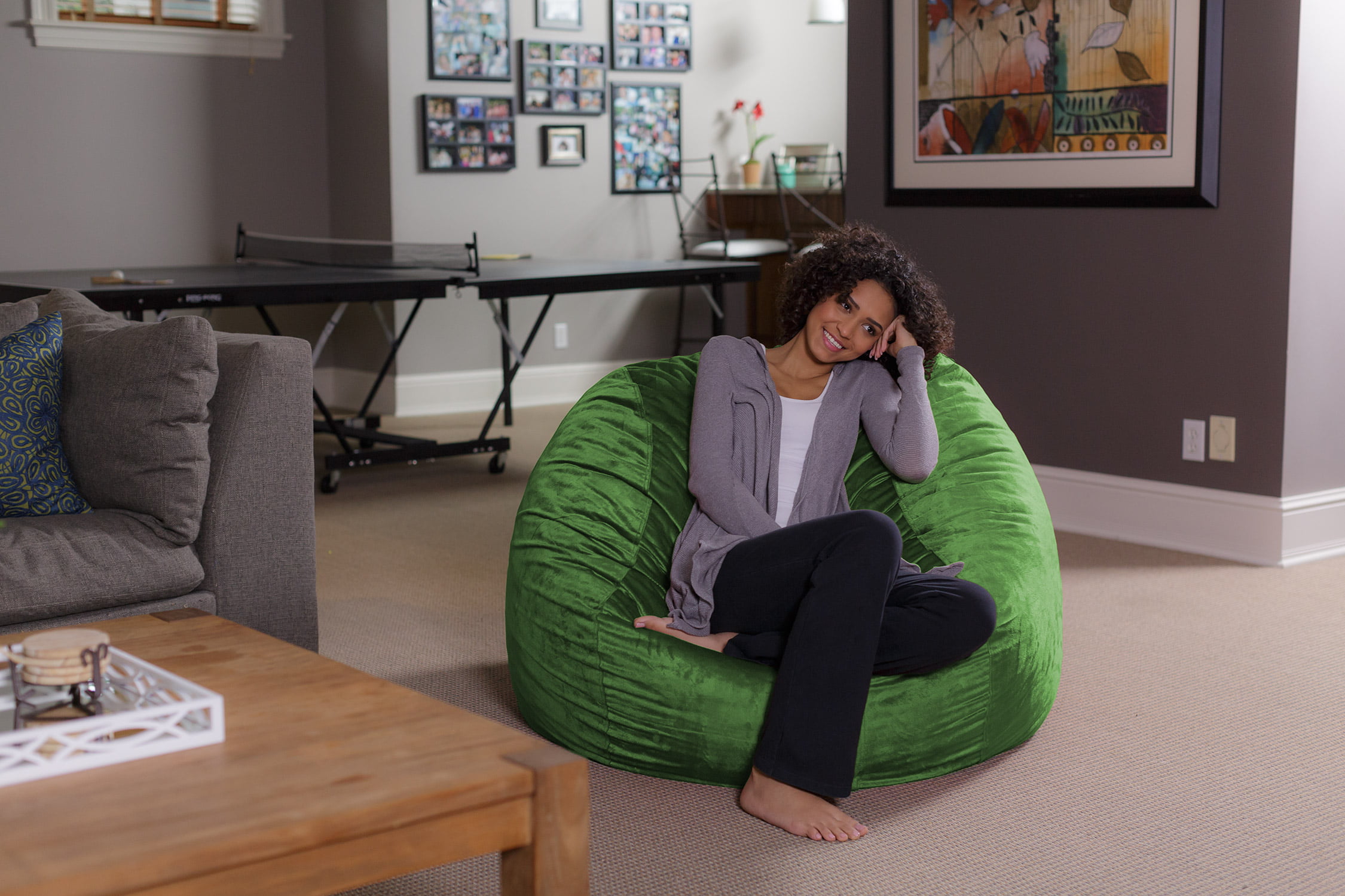 Sofa Sack Bean Bag Chair. Memory Foam Lounger with Microsuede Cover. Kids. Adults. 4 ft. Lime