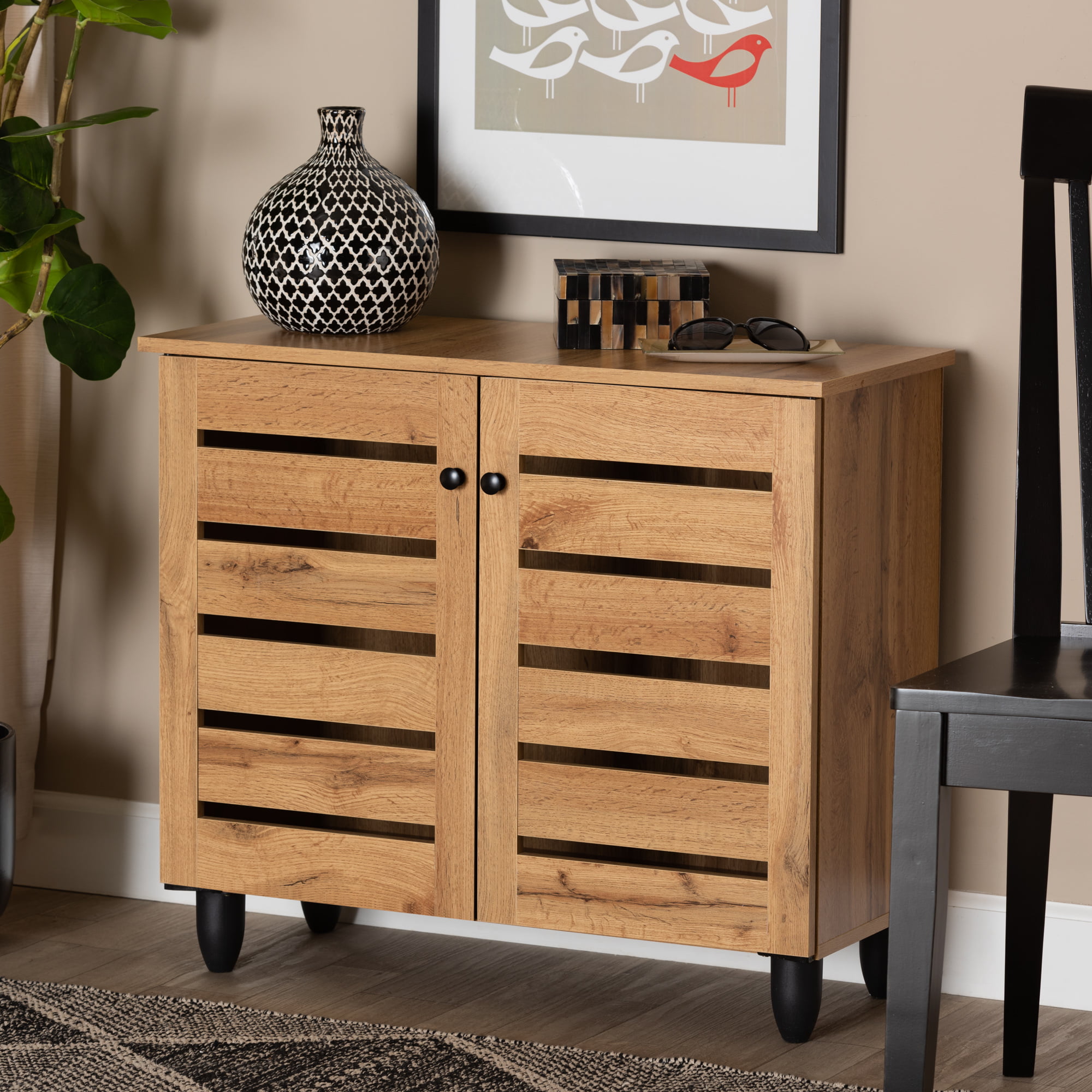 Baxton Studio Gisela Modern and Contemporary Oak Brown Finished Wood 2-Door Shoe Storage Cabinet