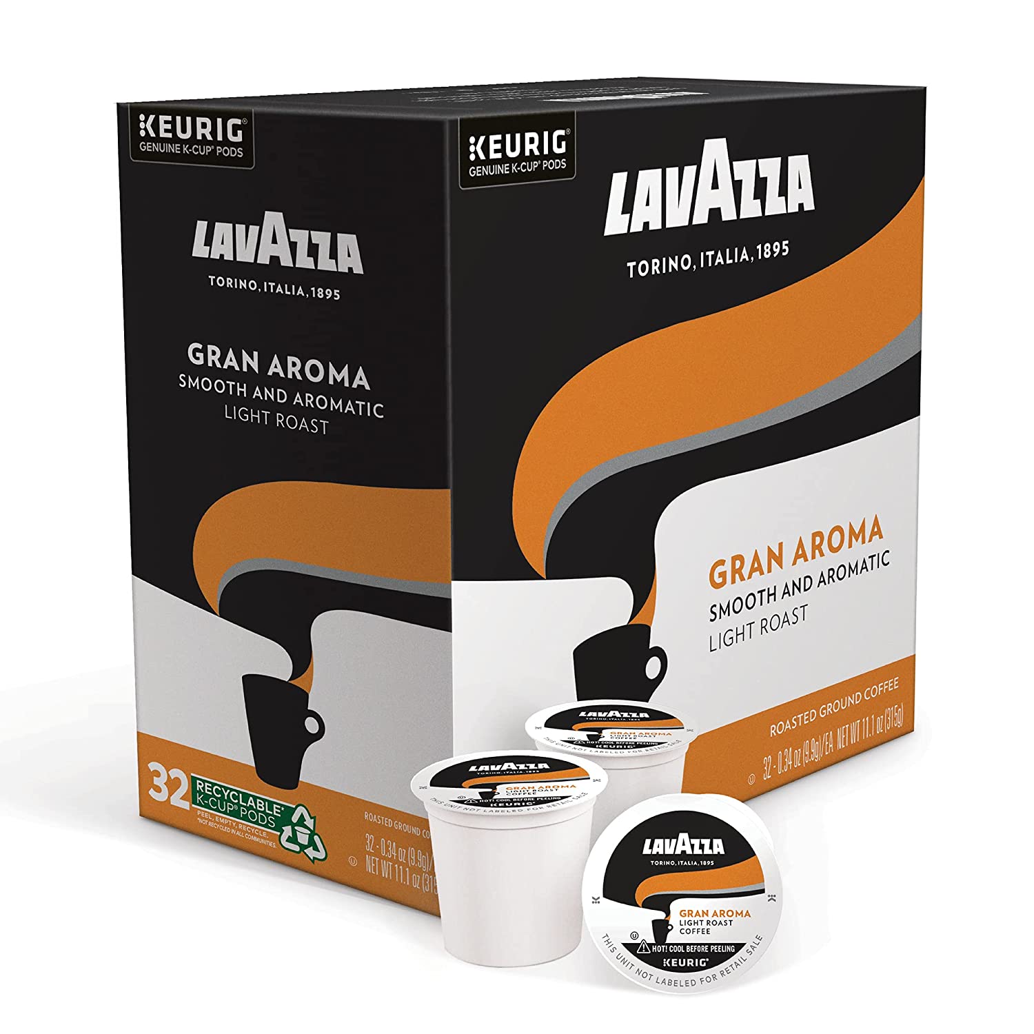 Lavazza Gran Aroma Single-Serve Coffee K-Cup Pods for Keurig Brewer. 22 Count (Pack of 4) Balanced light roast with floral aroma and notes of citrus. 100% Arabica
