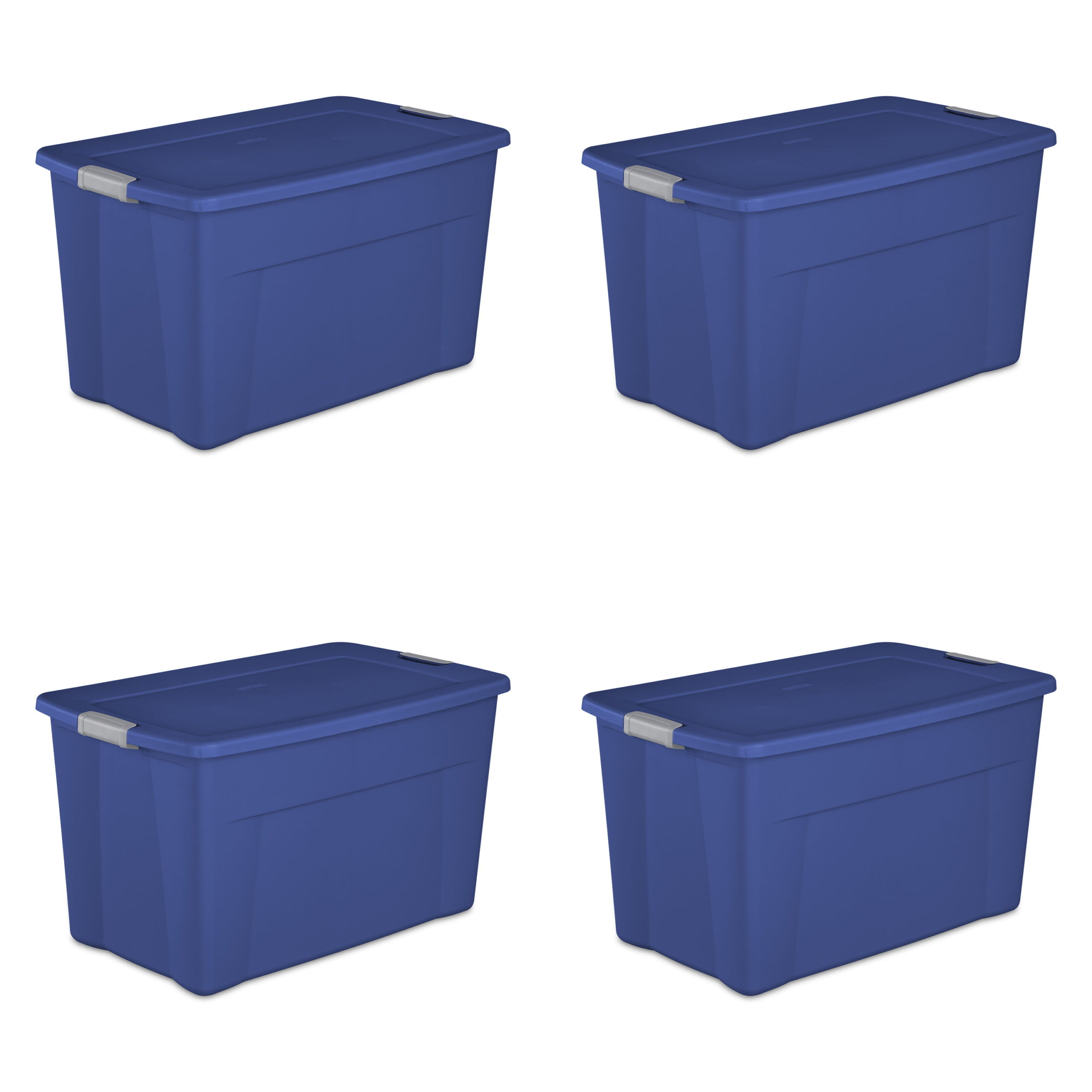 Sterilite 35 Gallon Latch Tote Plastic. Stadium Blue. Set of 4