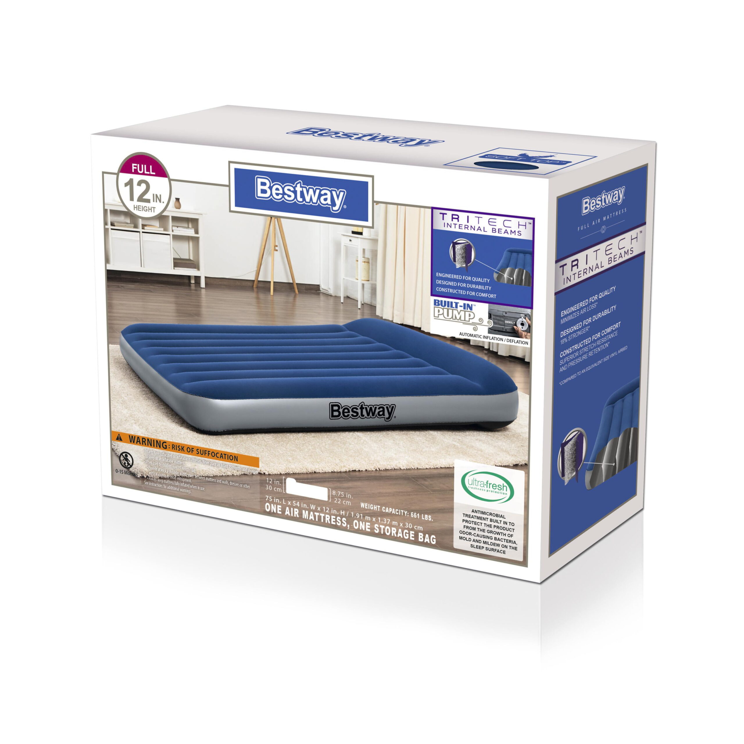 Bestway 12″ Tritech Full Air Mattress with Built-in Pump