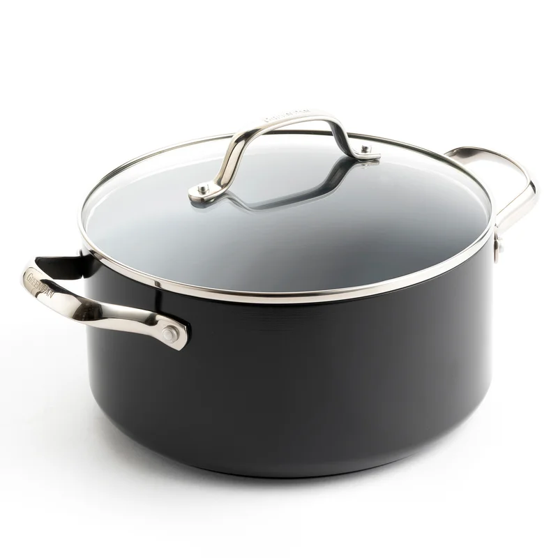 GreenPan Valencia Pro Hard Anodized Healthy Ceramic Nonstick 5QT Stock Pot with Lid. PFAS-Free. Induction. Dishwasher Safe. Oven Safe. Gray
