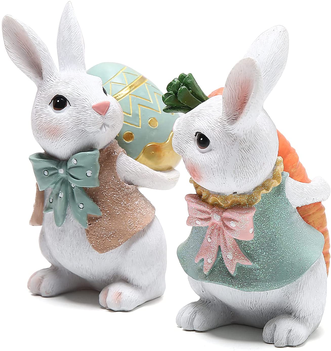 Hodao 5.5 Inch Polyresin Bunny Decorations Spring Easter Decors
