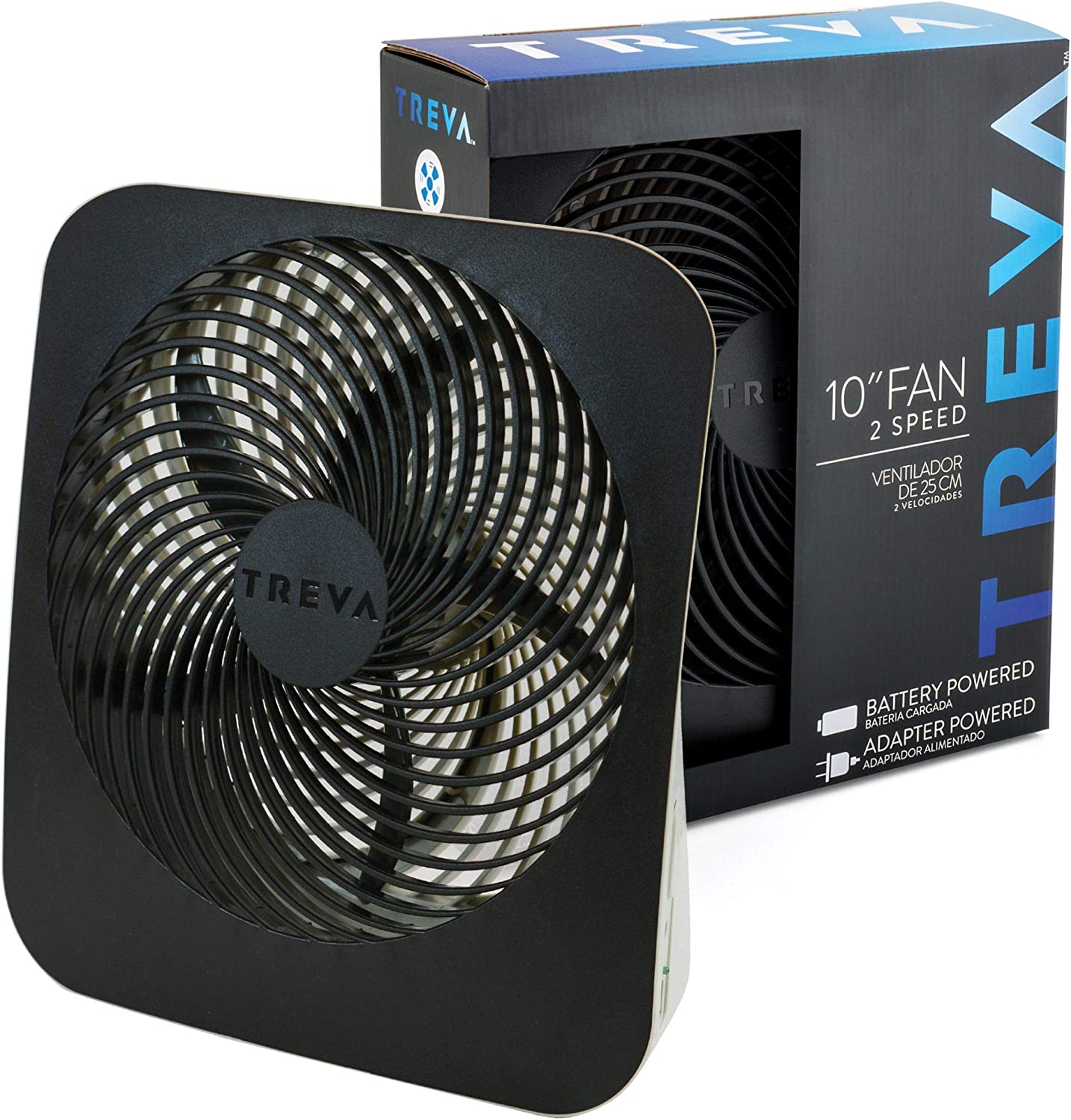 Treva FD10002A 10-Inch Portable Desktop Battery Fan. Powered by Battery and/or AC Adapter - Air Circulating with 2 Cooling Speeds