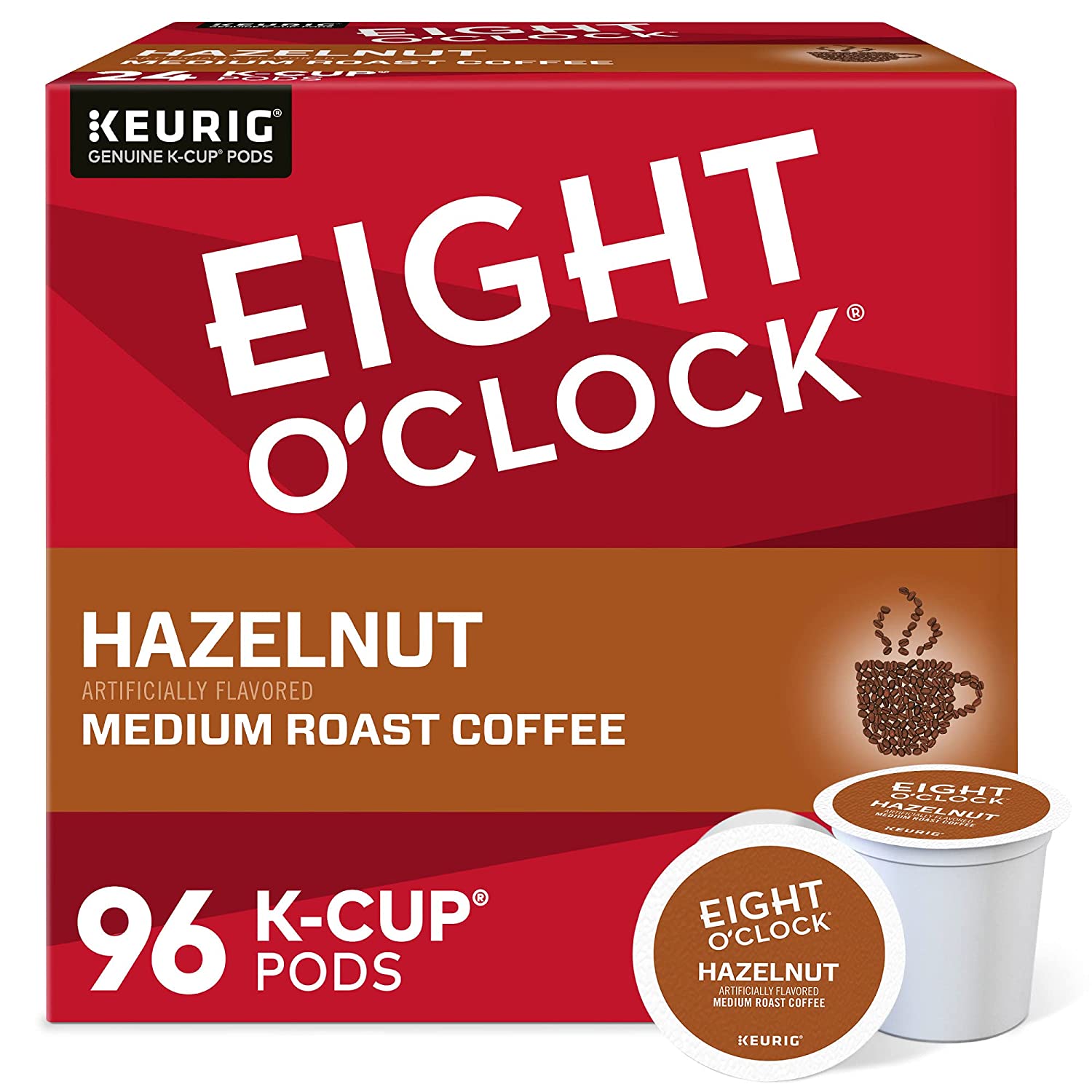 Eight O-Clock Coffee Hazelnut Single-Serve Keurig K-Cup Pods. Medium Roast Coffee Pods. 96 Count
