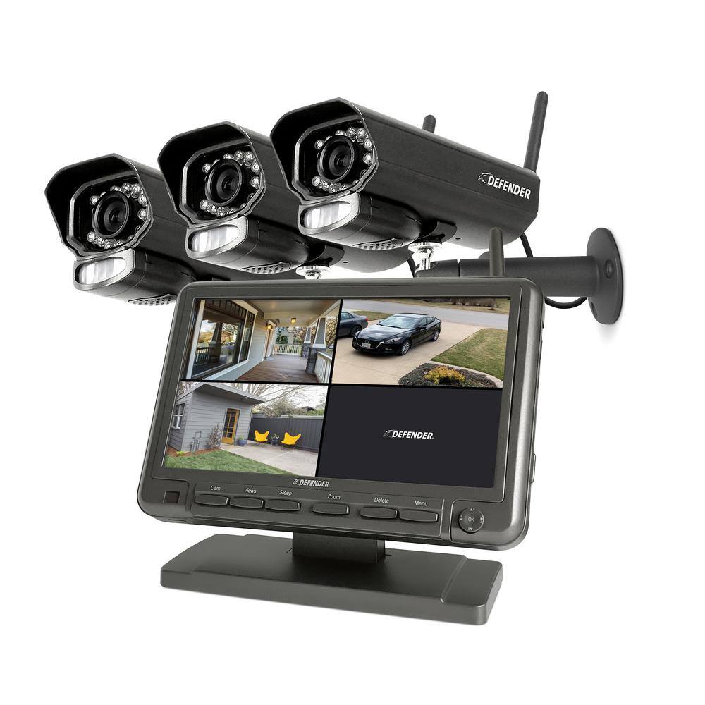 Defender PHOENIXM23C PHOENIXM2 Non-Wi-Fi. Plug-In Power Security Camera System with 7″ Monitor SD Card Recording and 3 Night Vision Cameras