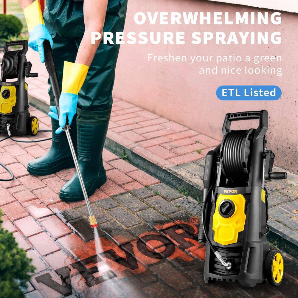 VEVOR  Electric Pressure Washer 2000 PSI Max. 1.76 GPM Power Washer with 30 ft. Hose & Reel. 5 Quick Connect Nozzles.ETL Listed