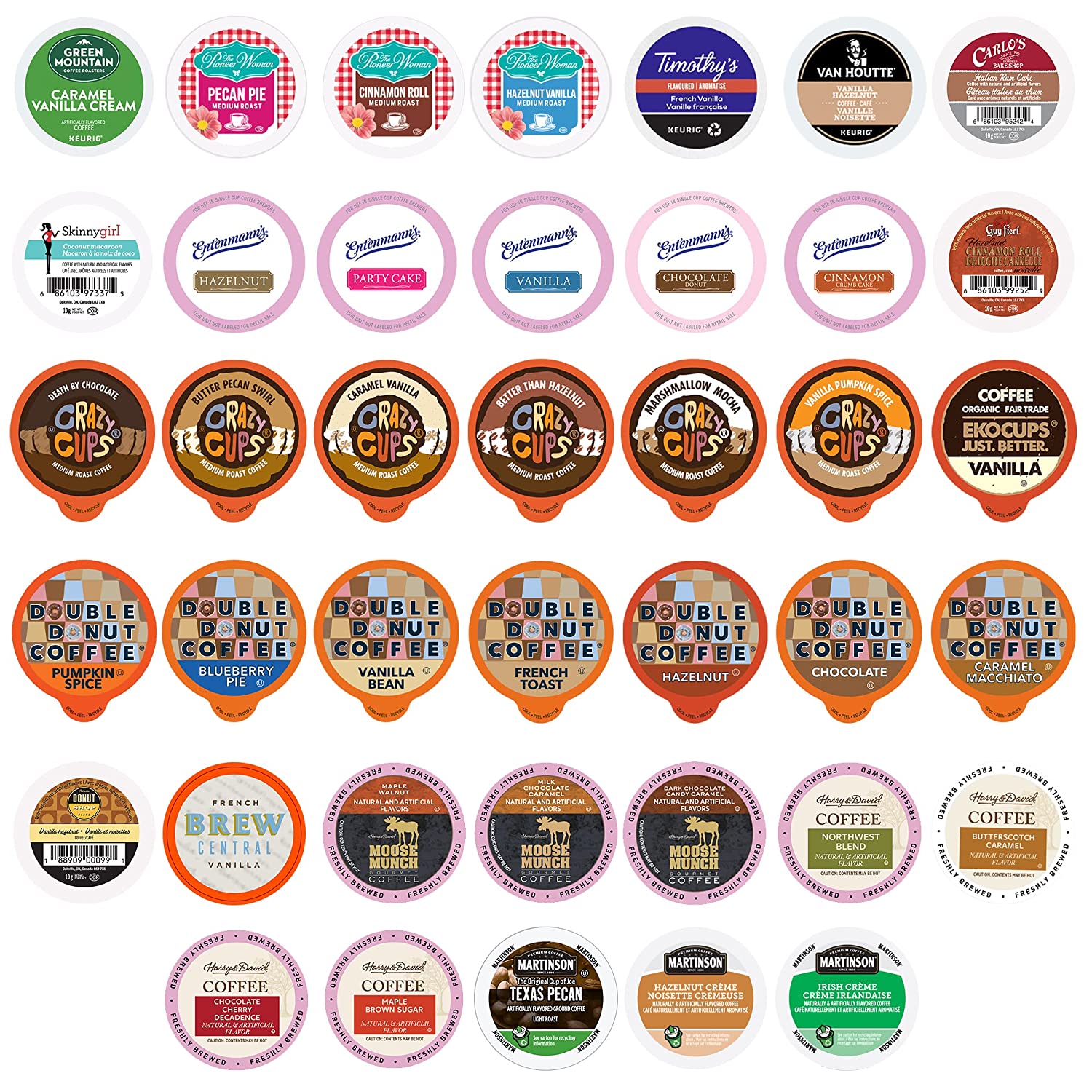 Crazy Cups Pod Variety Pack - Unique Flavors of Chocolate. Vanilla. Caramel. 40 Count
