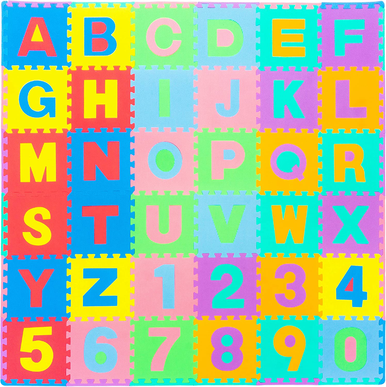 ProSource Kids Puzzle Alphabet. Numbers. 36 Tiles and Edges Play Mat. 12″ by 12″.Abc & 123