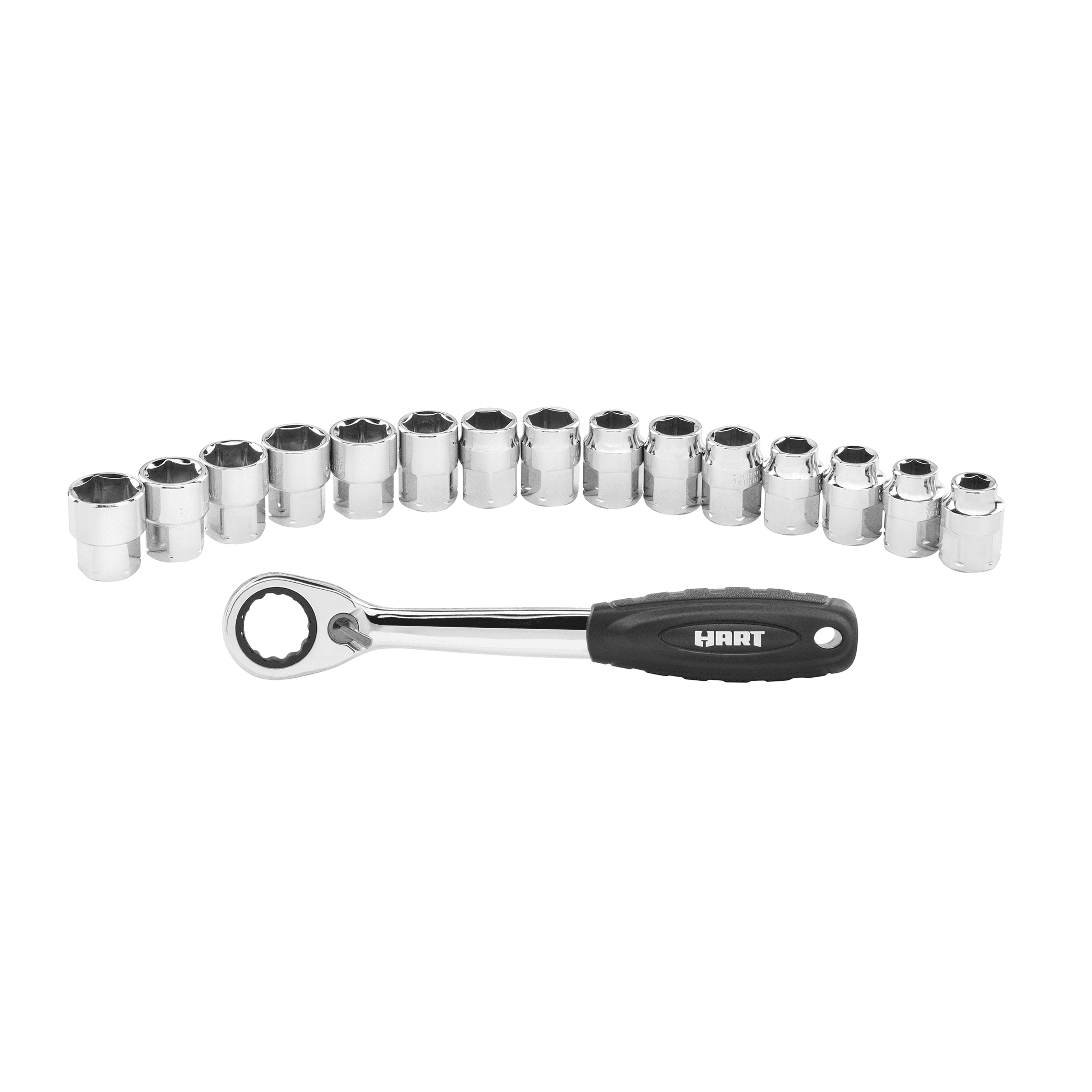 HART 16-Piece 3/8-inch Drive Pass-Thru Socket Set. Chrome